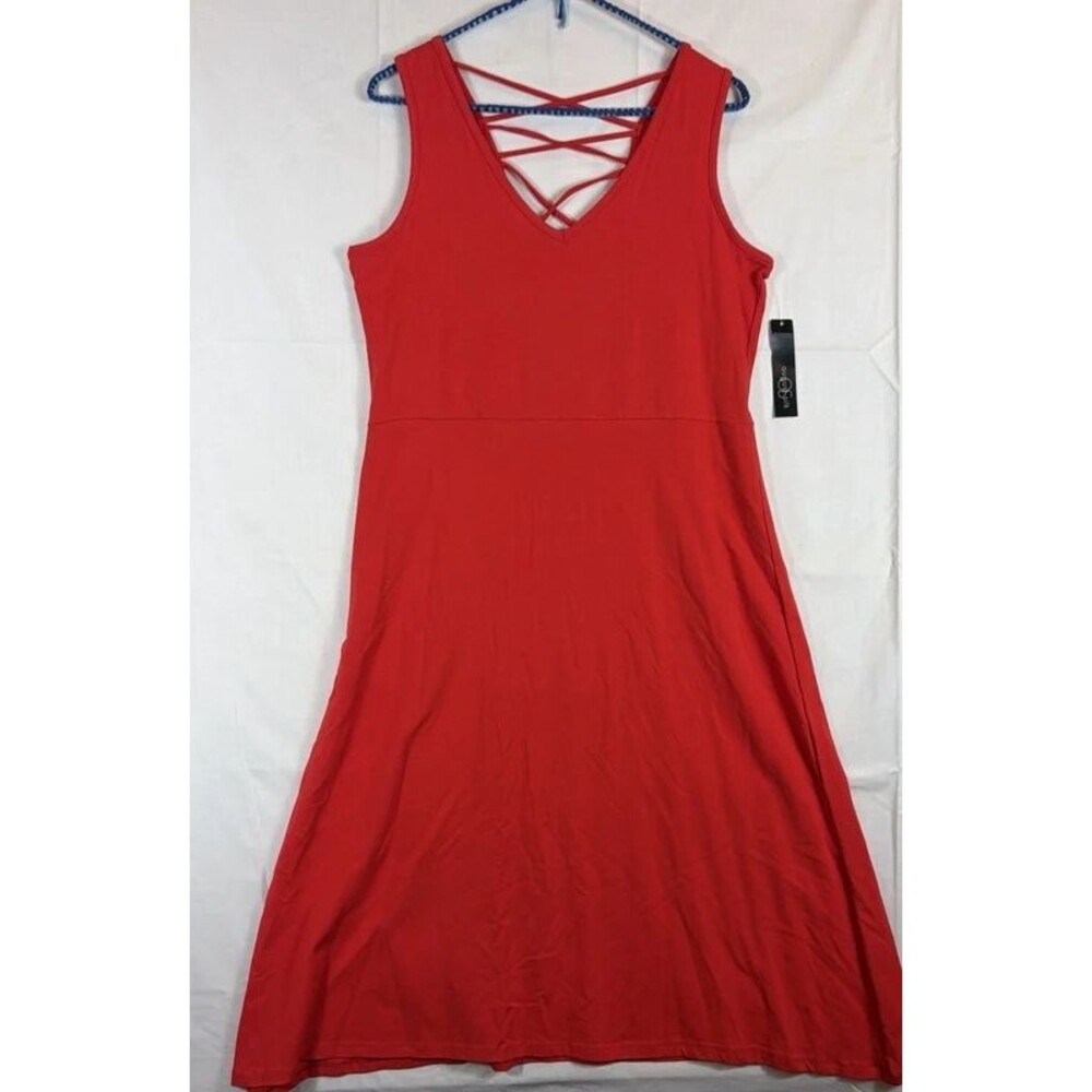 August Silk Sun Dress Lattice Swing Summer Red Women’s Size Large NWT